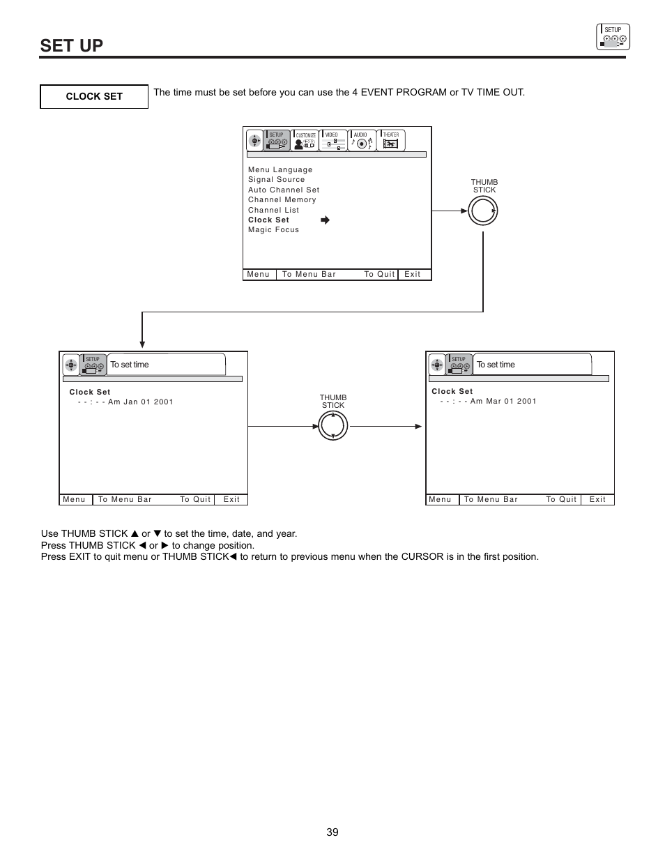 Set up | Hitachi 53SBX10B User Manual | Page 39 / 60