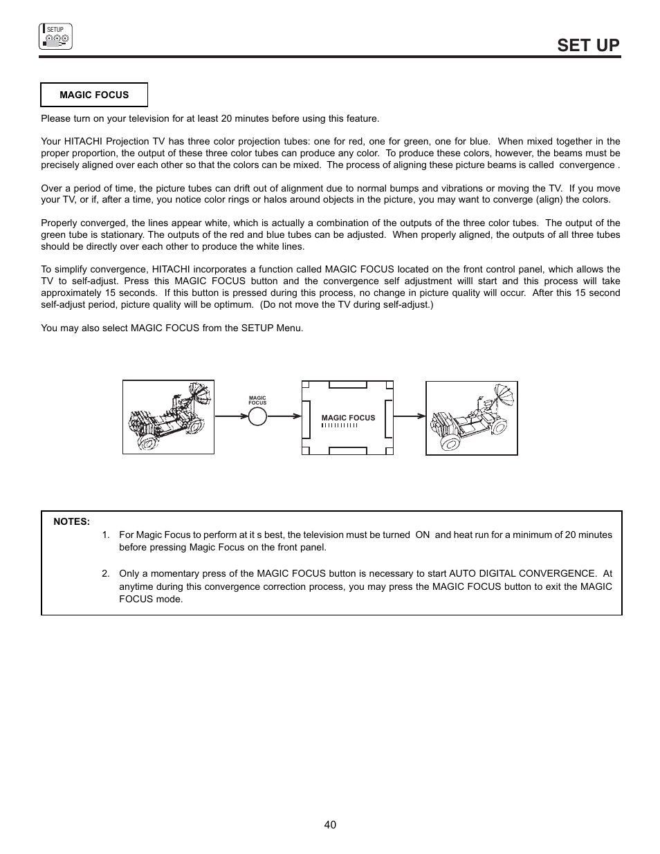 Set up | Hitachi 53SBX10B User Manual | Page 40 / 60