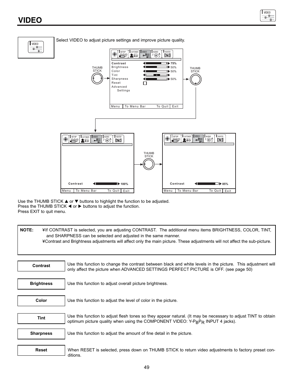 Video | Hitachi 53SBX10B User Manual | Page 49 / 60