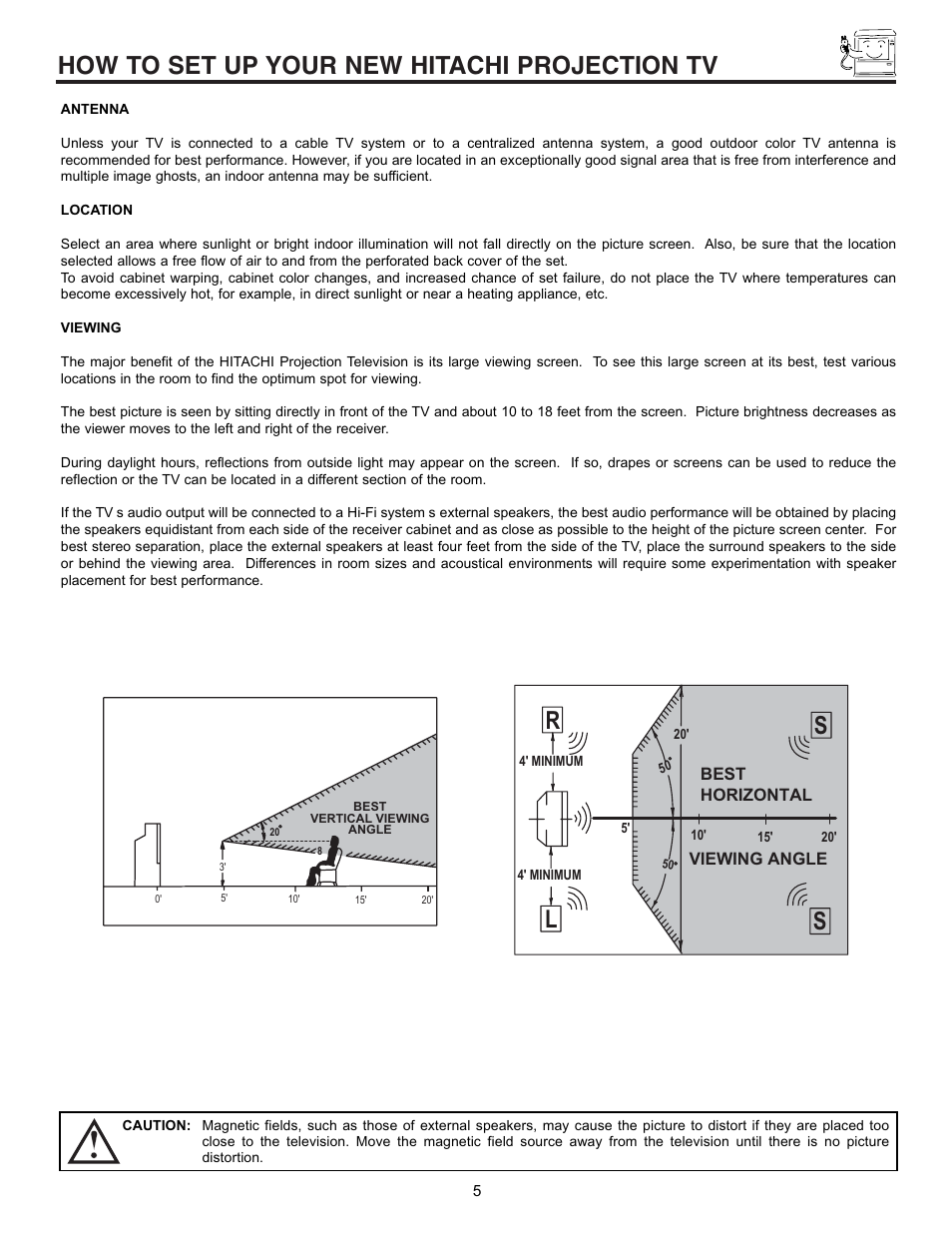 How to set up your new hitachi projection tv, Sl r | Hitachi 53SBX10B User Manual | Page 5 / 60