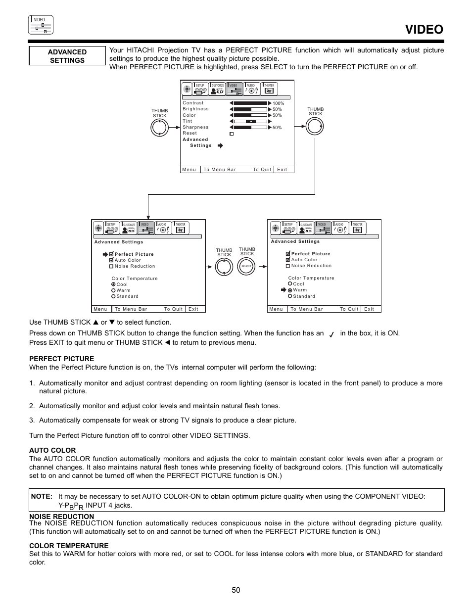 Video | Hitachi 53SBX10B User Manual | Page 50 / 60