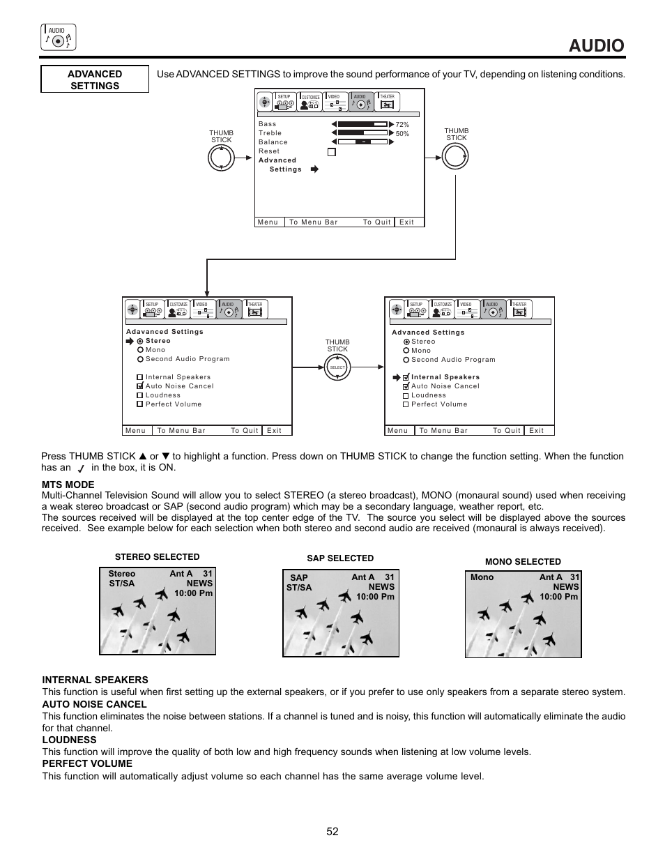 Audio | Hitachi 53SBX10B User Manual | Page 52 / 60