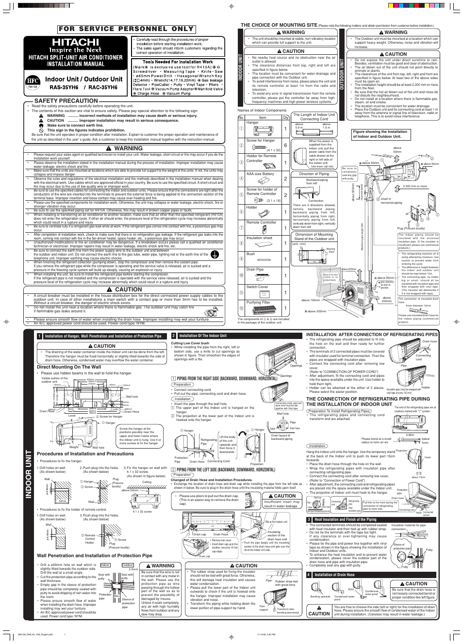 Hitachi RAS-35YH6 User Manual | 2 pages