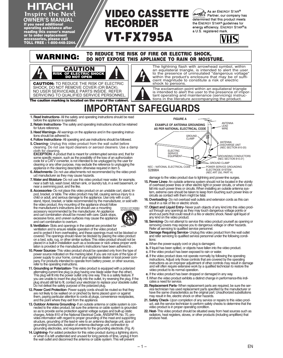 Hitachi VT-FX795A User Manual | 12 pages