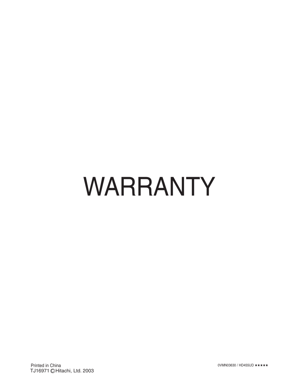 Warranty | Hitachi VT-FX795A User Manual | Page 12 / 12