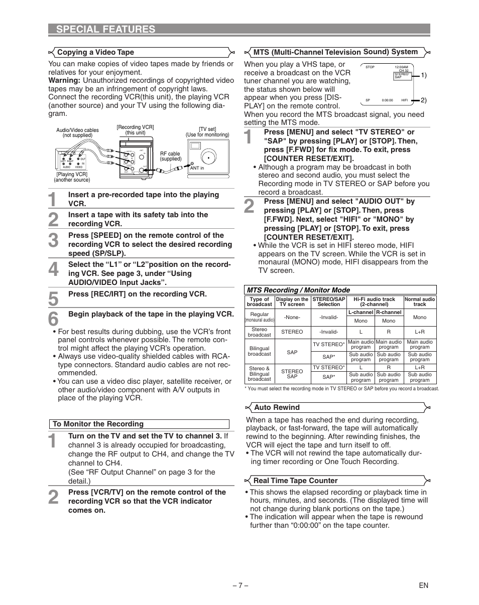 Special features | Hitachi VT-FX795A User Manual | Page 7 / 12