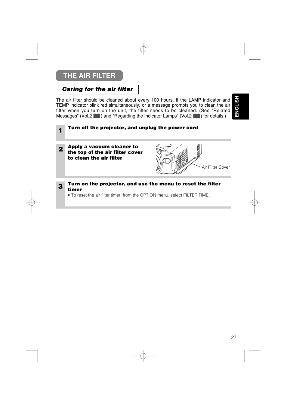 The air filter | Hitachi CP-S317 User Manual | Page 28 / 42