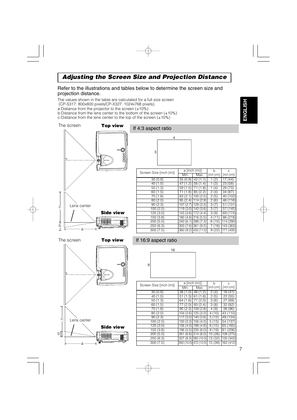 Adjusting the screen size and projection distance | Hitachi CP-S317 User Manual | Page 8 / 42