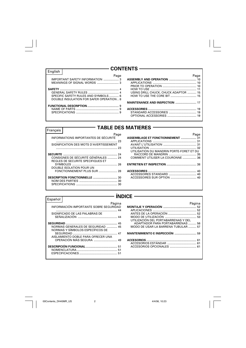 Hitachi DH 45MR User Manual | Page 2 / 68