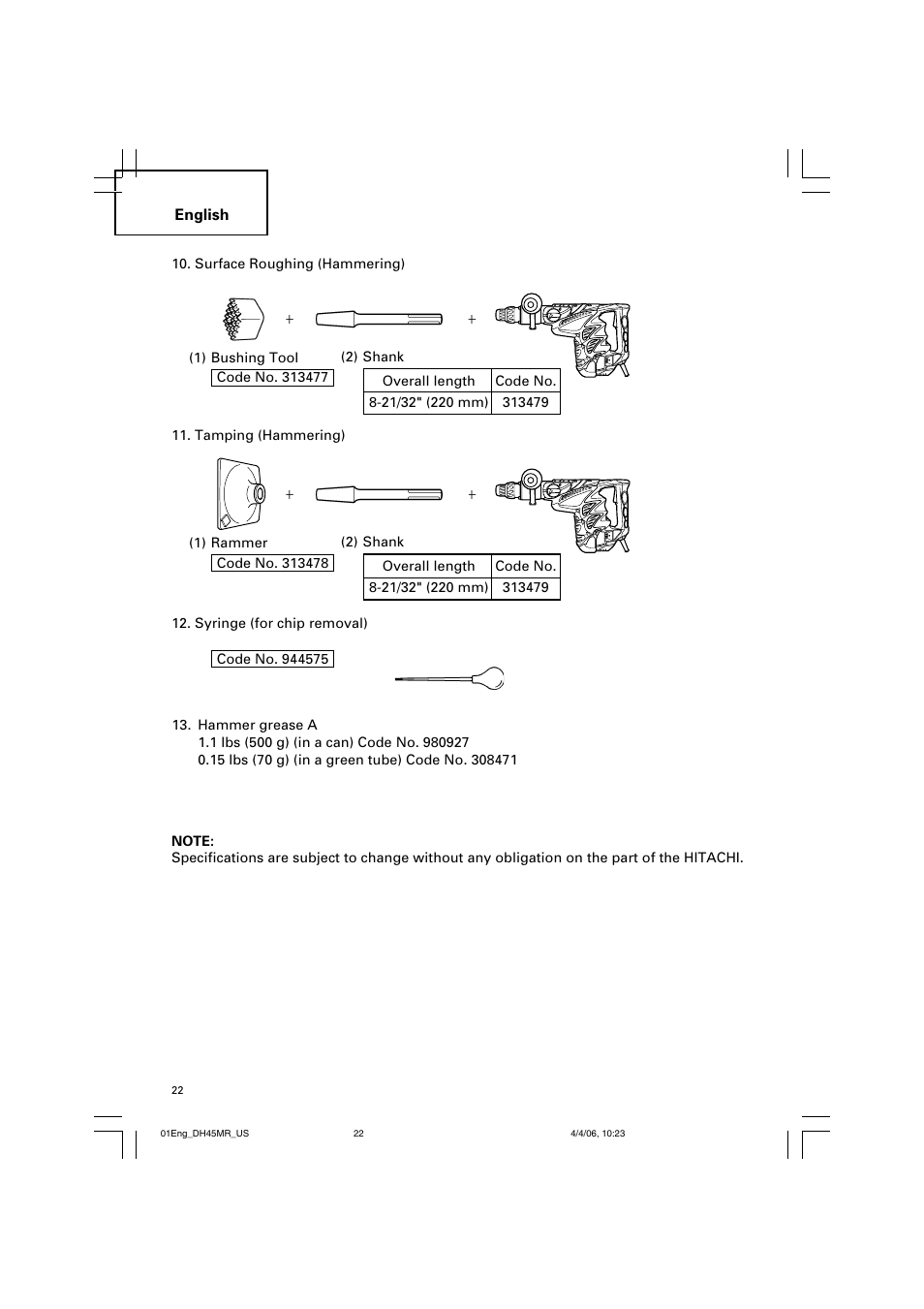 Hitachi DH 45MR User Manual | Page 22 / 68