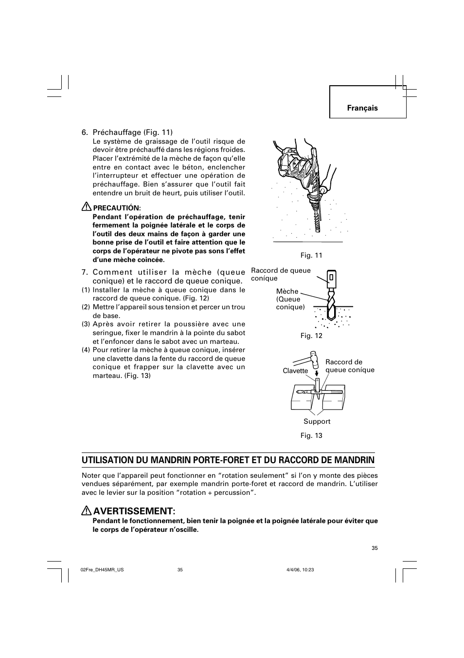 Avertissement | Hitachi DH 45MR User Manual | Page 35 / 68
