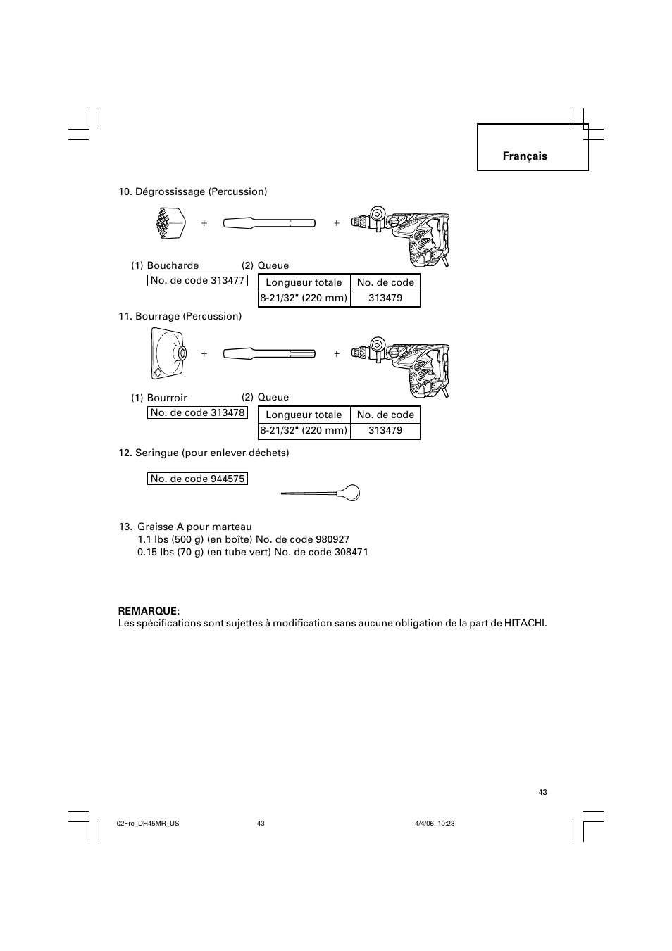 Hitachi DH 45MR User Manual | Page 43 / 68