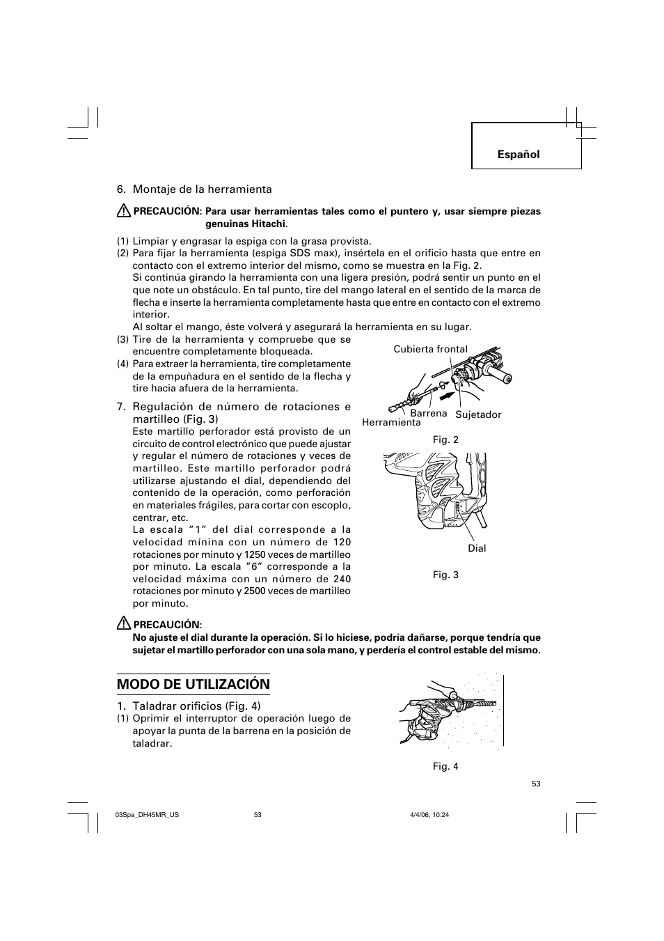 Modo de utilización | Hitachi DH 45MR User Manual | Page 53 / 68