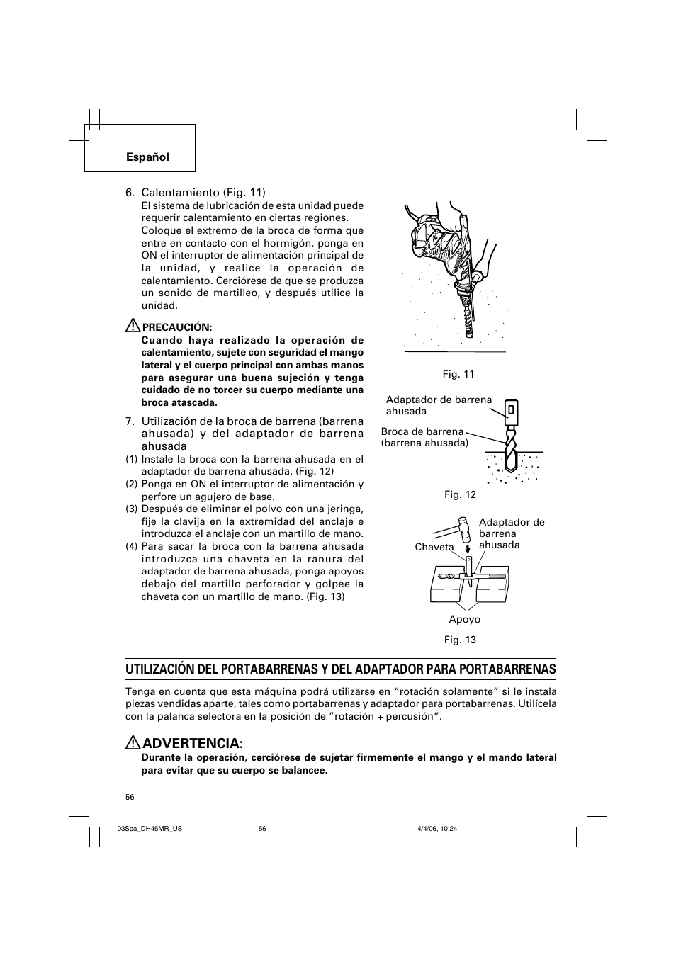 Advertencia | Hitachi DH 45MR User Manual | Page 56 / 68