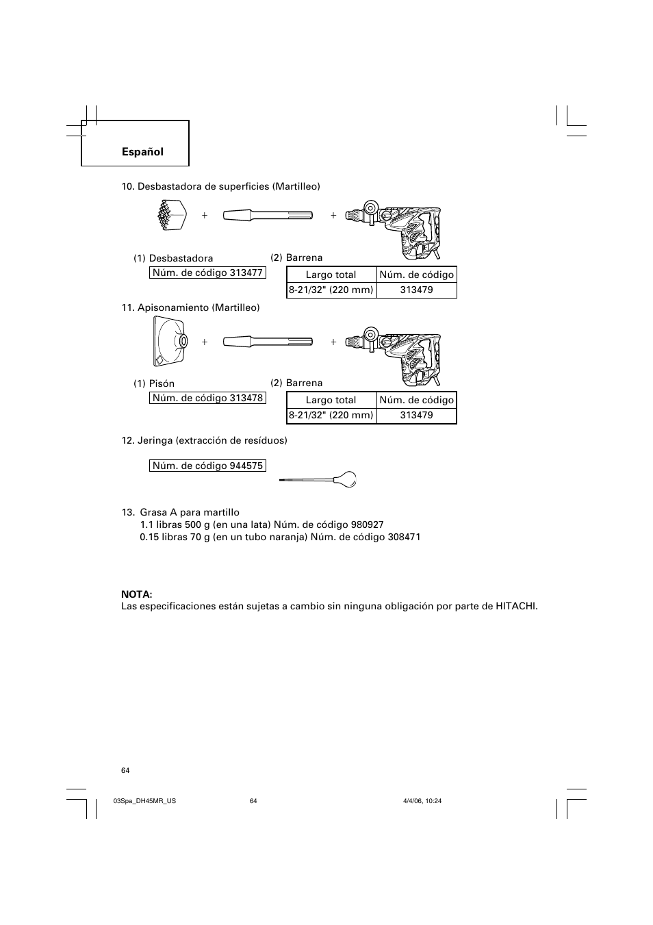 Hitachi DH 45MR User Manual | Page 64 / 68