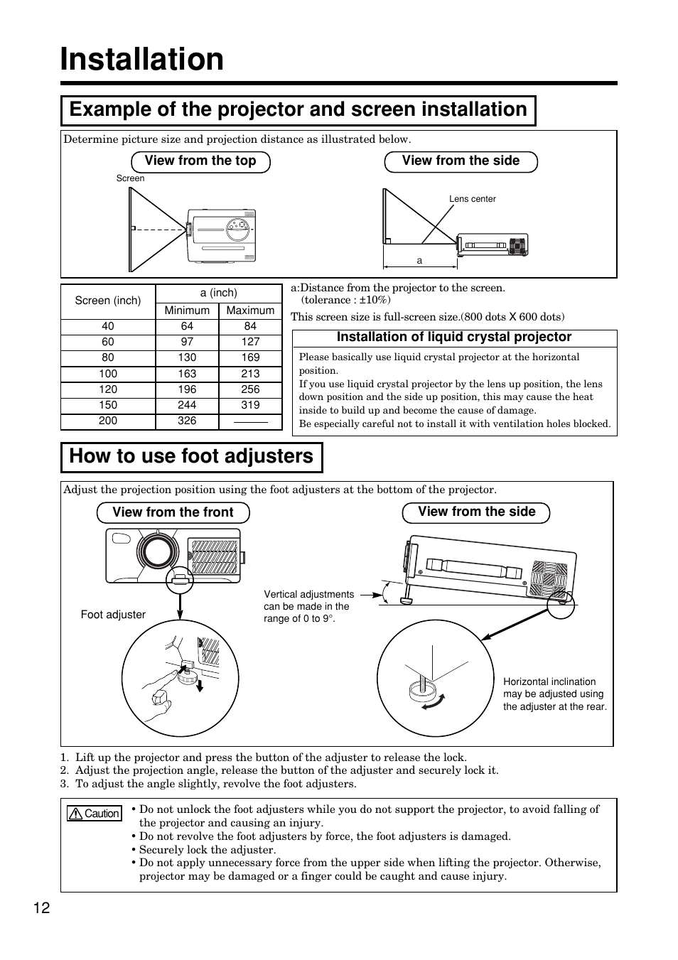 Installation | Hitachi CP-S845W User Manual | Page 12 / 34