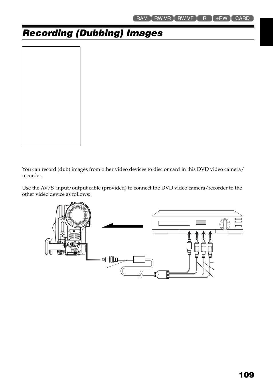 Recording (dubbing) images, Recording (dubbing) images from other video device, Before you begin | Hitachi DZ-GX3300A User Manual | Page 109 / 166