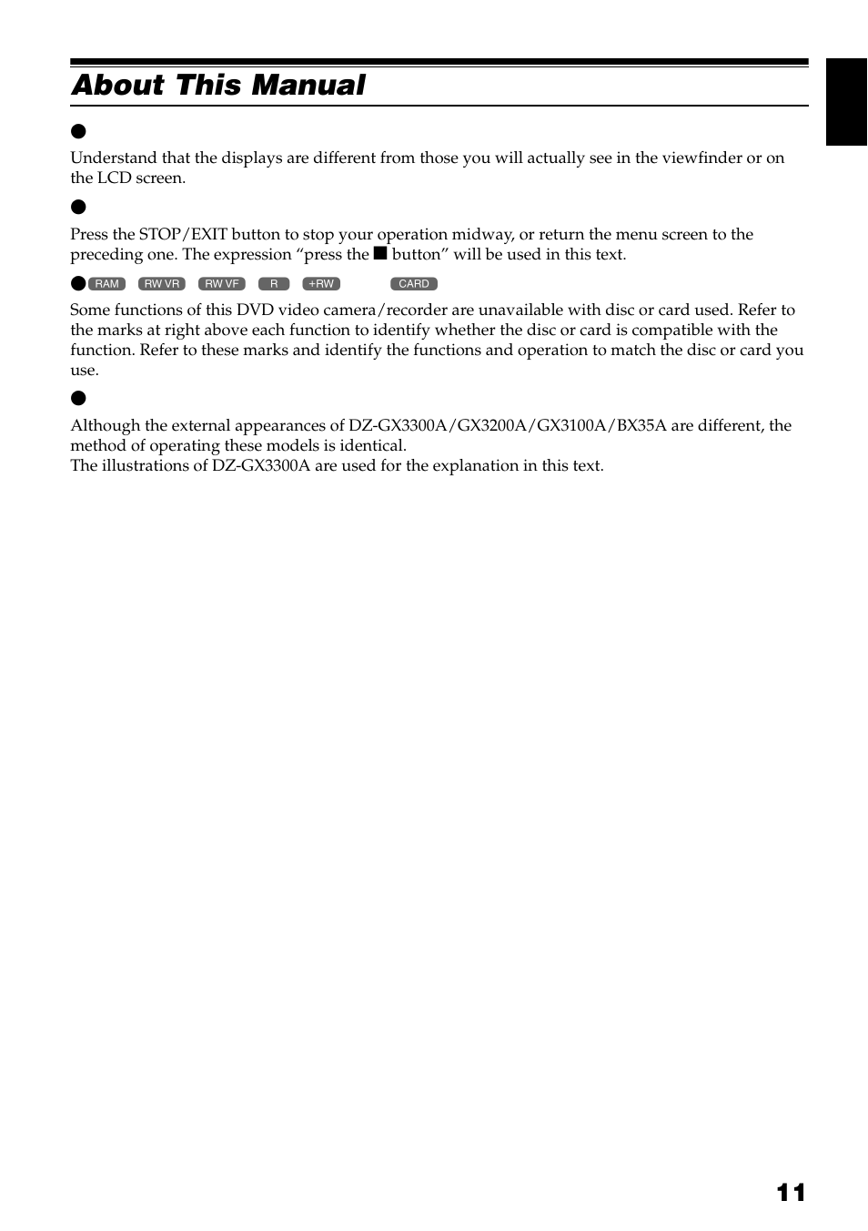 About this manual | Hitachi DZ-GX3300A User Manual | Page 11 / 166