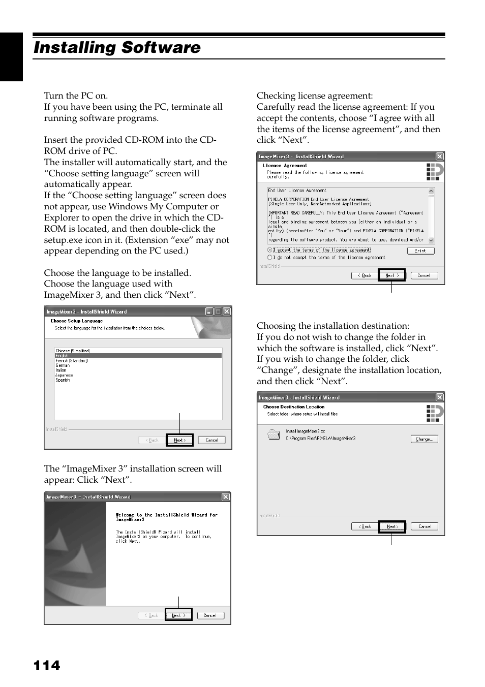 Installing software | Hitachi DZ-GX3300A User Manual | Page 114 / 166