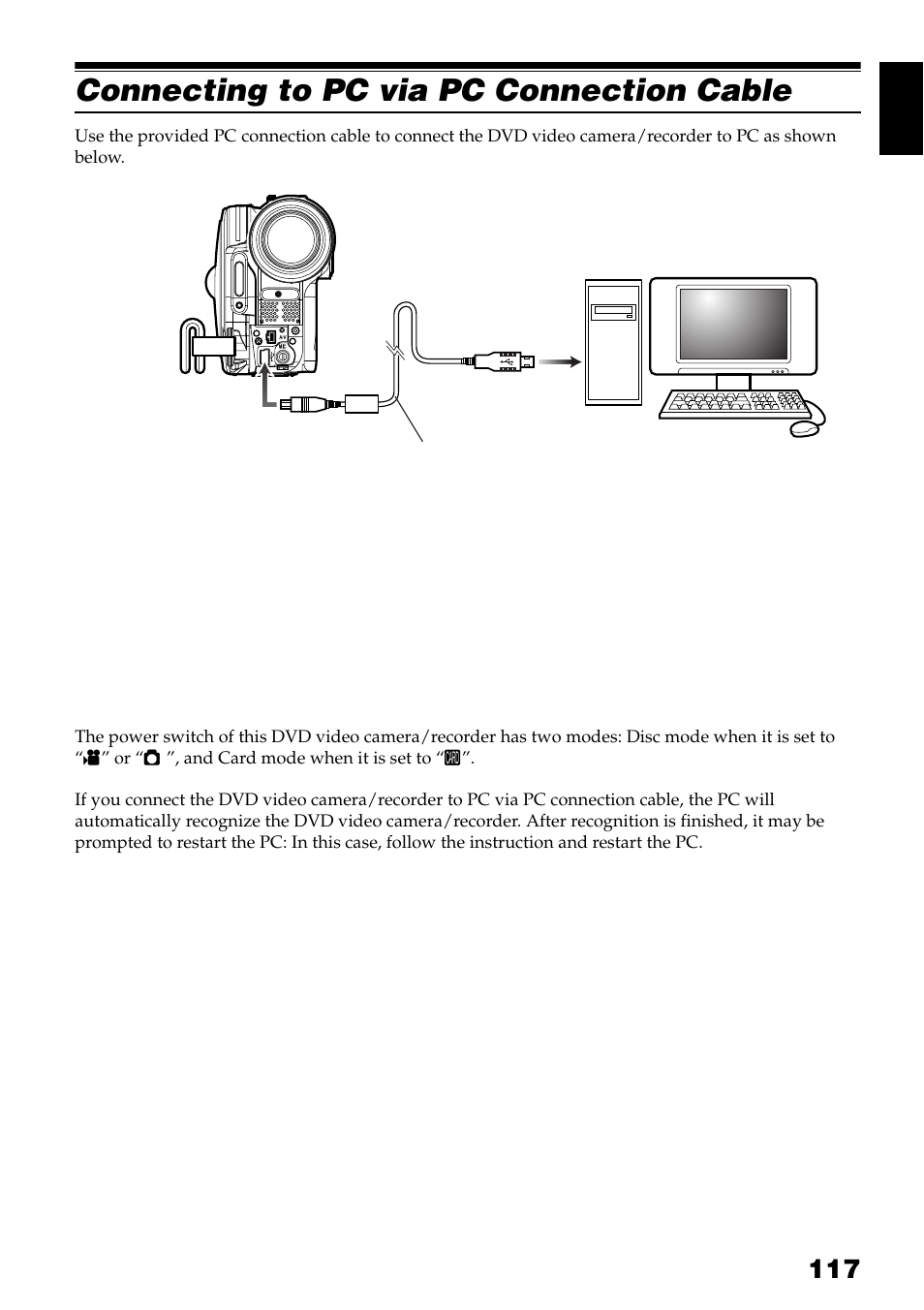 Connecting to pc via pc connection cable | Hitachi DZ-GX3300A User Manual | Page 117 / 166