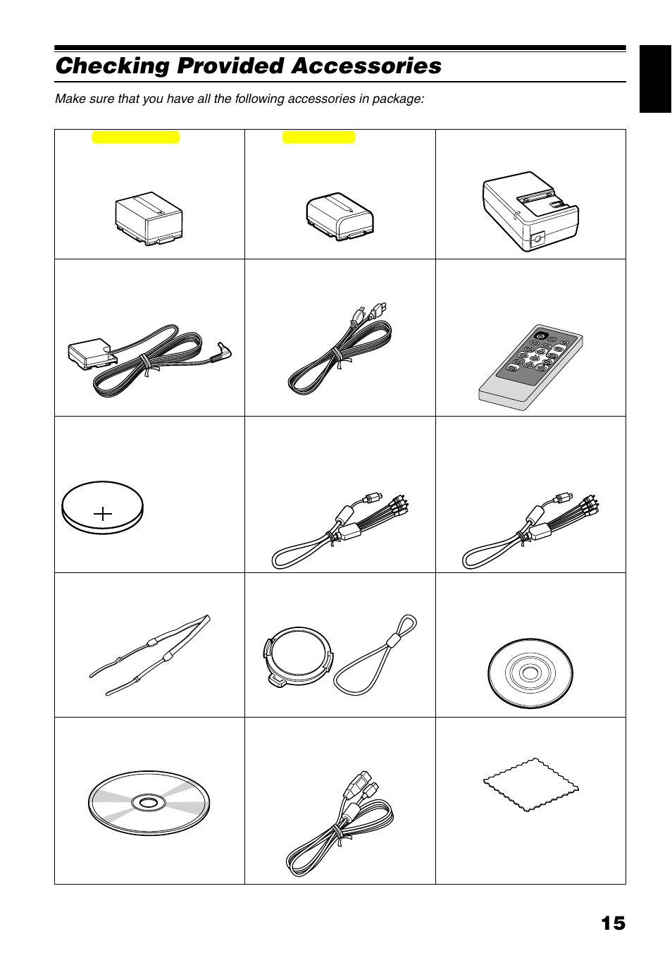 Checking provided accessories | Hitachi DZ-GX3300A User Manual | Page 15 / 166