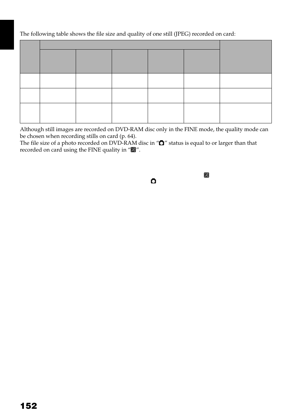 Size and quality of photos | Hitachi DZ-GX3300A User Manual | Page 152 / 166