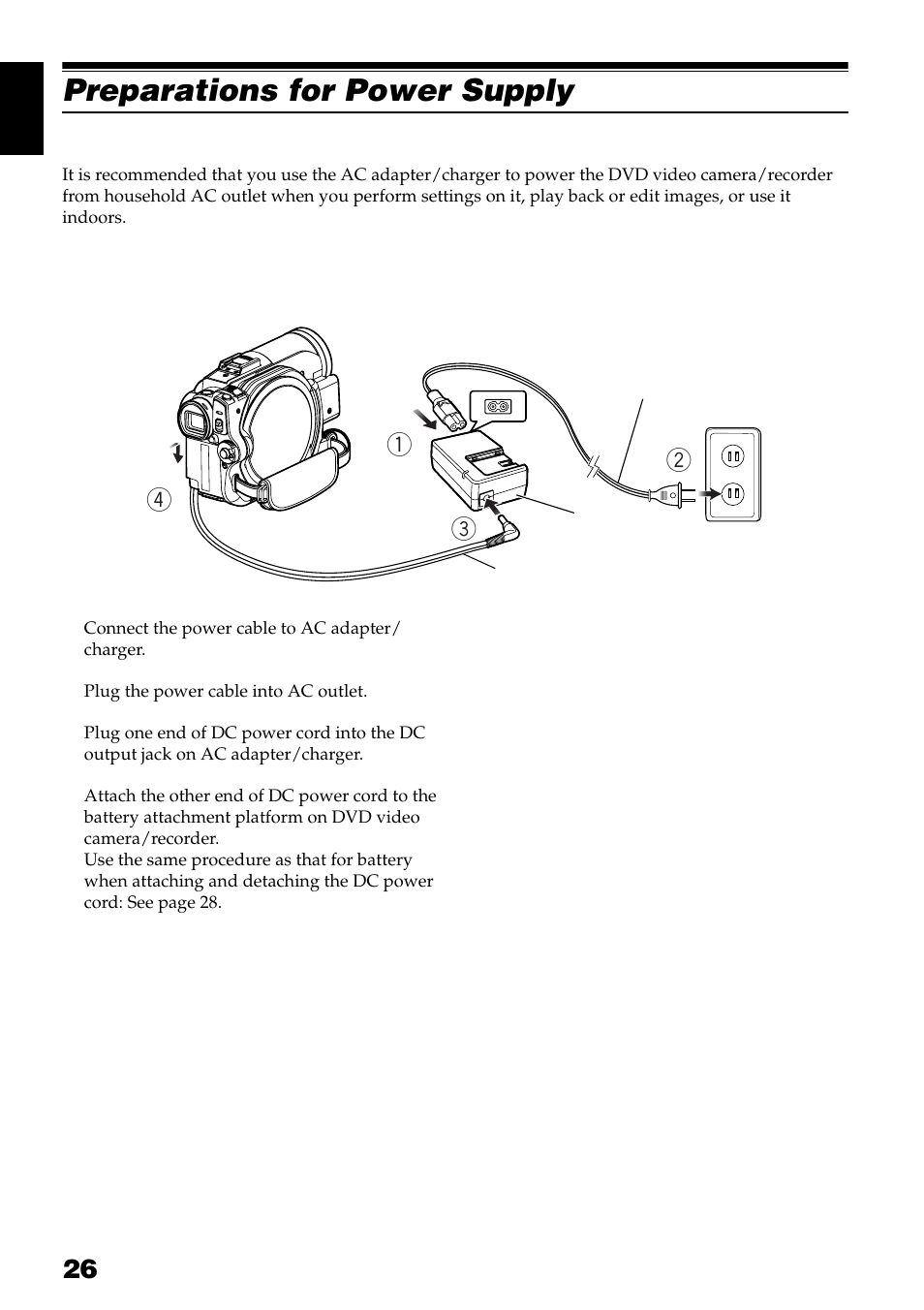 Preparations for power supply | Hitachi DZ-GX3300A User Manual | Page 26 / 166