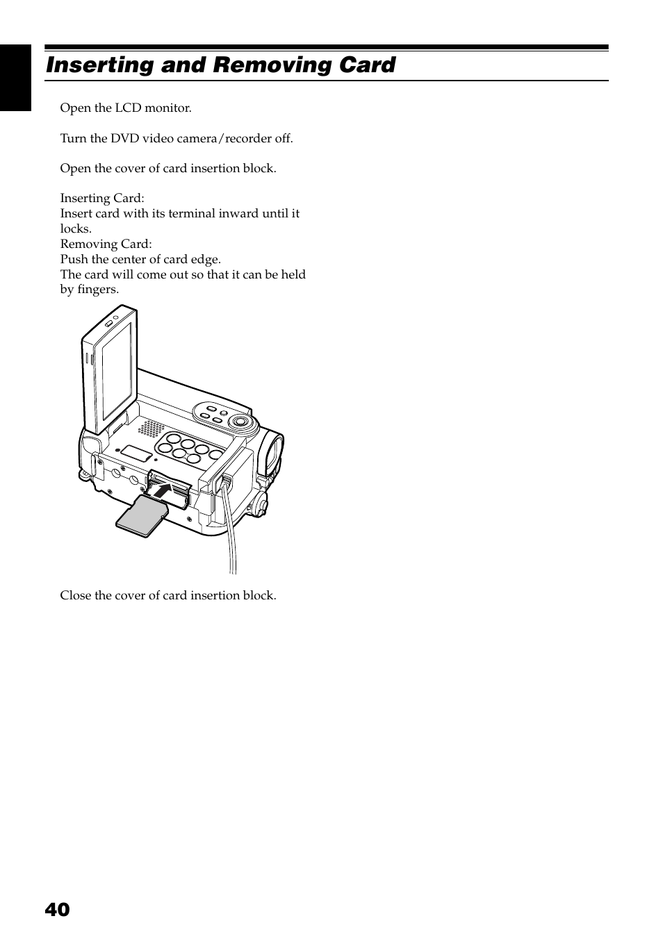 Inserting and removing card 1 | Hitachi DZ-GX3300A User Manual | Page 40 / 166