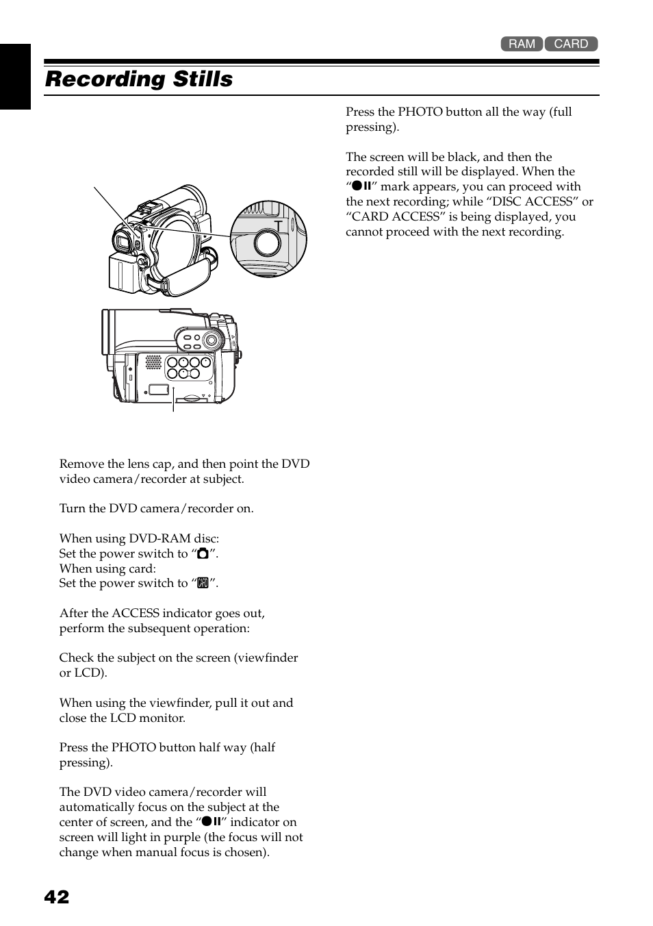 Recording stills | Hitachi DZ-GX3300A User Manual | Page 42 / 166