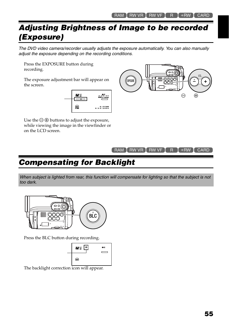 Compensating for backlight 1 | Hitachi DZ-GX3300A User Manual | Page 55 / 166