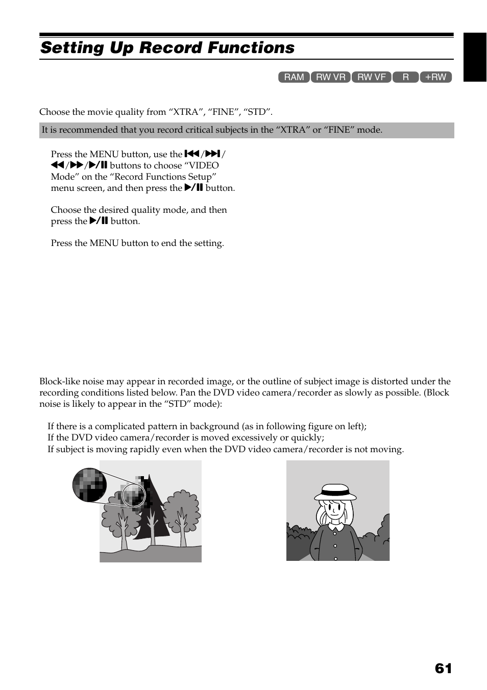 Setting up record functions | Hitachi DZ-GX3300A User Manual | Page 61 / 166