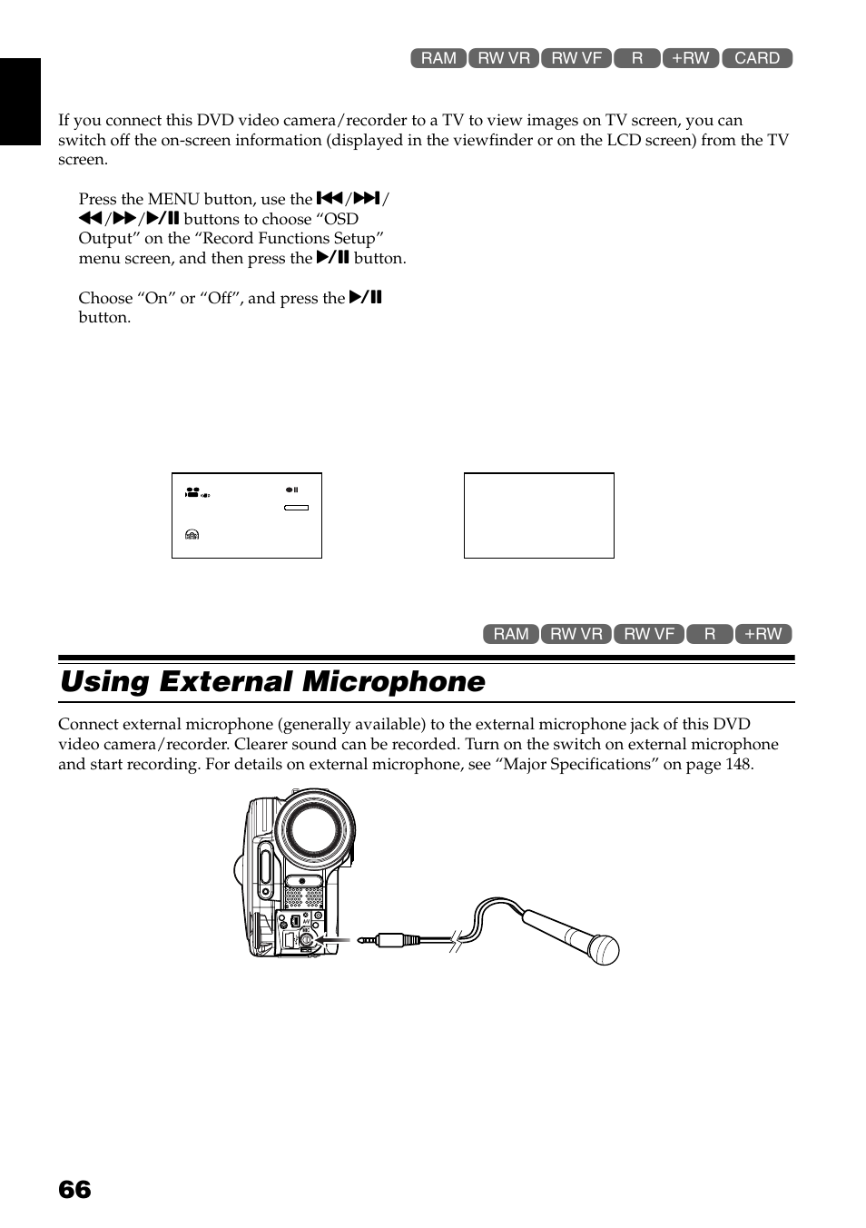 Using external microphone | Hitachi DZ-GX3300A User Manual | Page 66 / 166