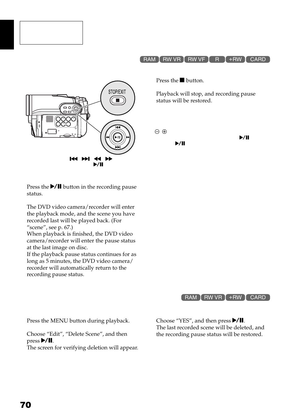 Playing back latest recorded scene, Deleting last recorded scene, Before you begin | Hitachi DZ-GX3300A User Manual | Page 70 / 166