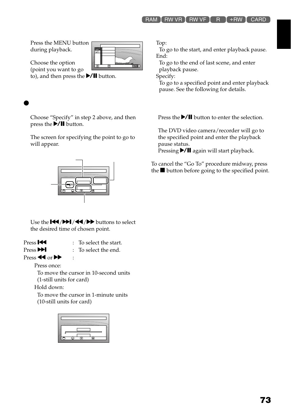 Jumping to specified point (go to), Specifying the point to view | Hitachi DZ-GX3300A User Manual | Page 73 / 166