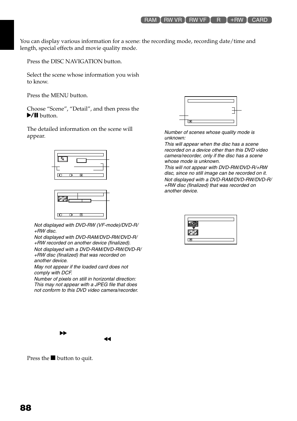 Displaying information using menu screen (detail), English, Press the disc navigation button | Press the menu button, Press the c button to quit | Hitachi DZ-GX3300A User Manual | Page 88 / 166