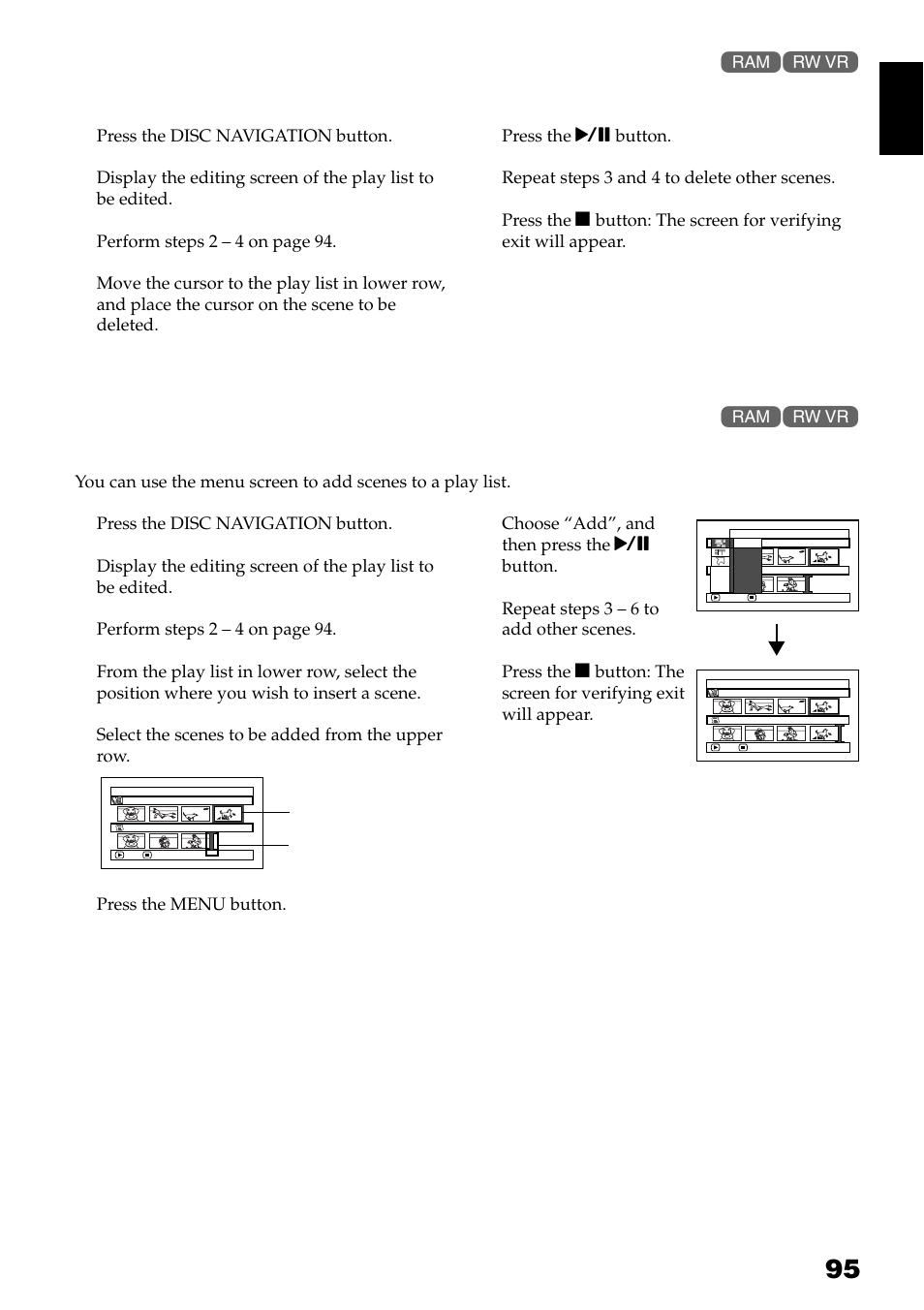 Deleting scenes from play list (editing play list) | Hitachi DZ-GX3300A User Manual | Page 95 / 166