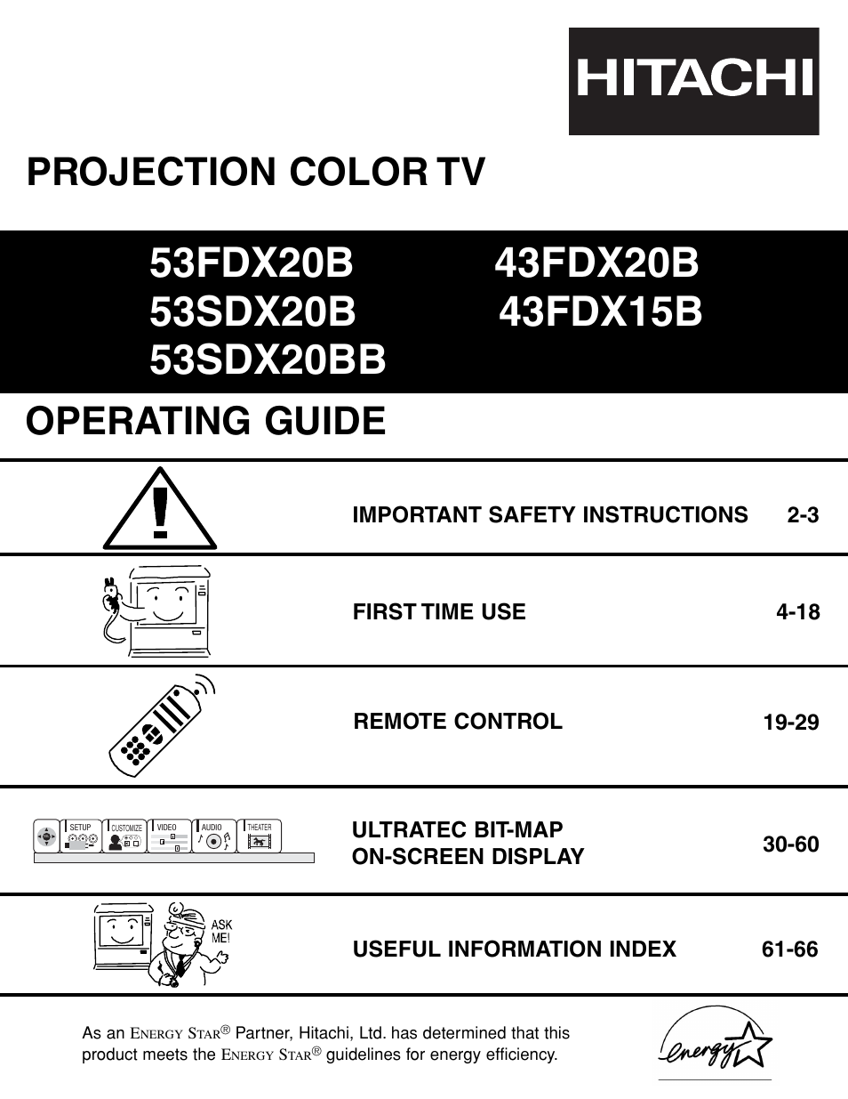 Hitachi 43FDX15B User Manual | 68 pages