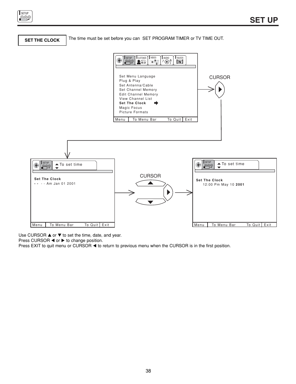 Set up, Cursor | Hitachi 43FDX15B User Manual | Page 38 / 68