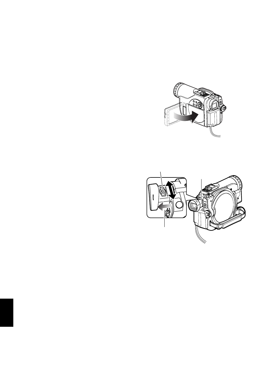 Closing lcd monitor, Viewing subject through viewfinder | Hitachi DZMV730A User Manual | Page 36 / 190