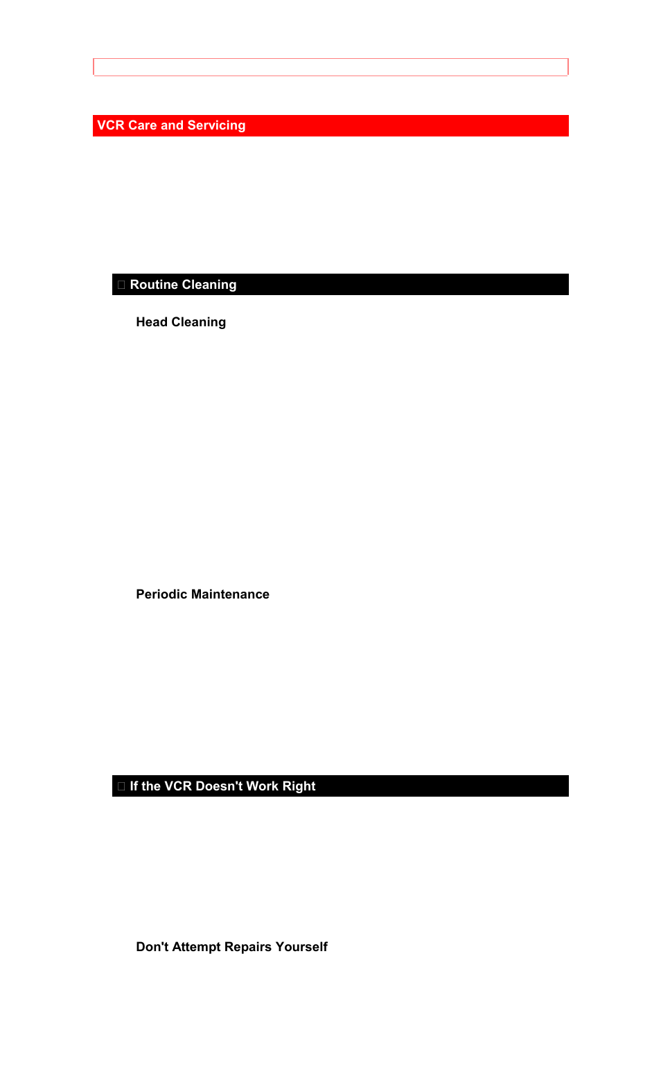 Vcr care and servicing, Routine cleaning, Head cleaning periodic maintenance | If the vcr doesn't work right, Don't attempt repairs yourself | Hitachi VT-M281A User Manual | Page 39 / 44