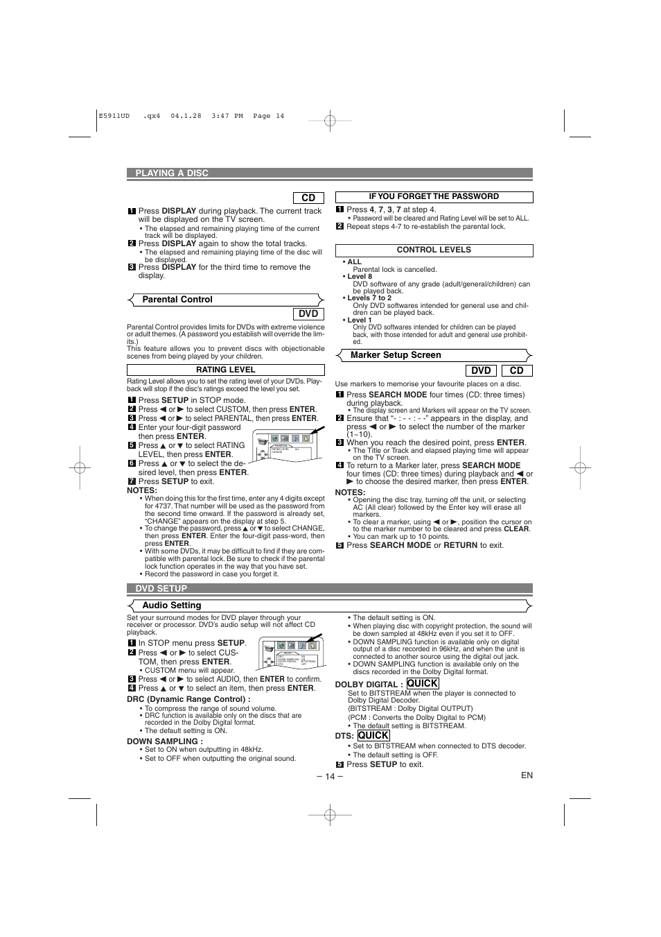 Cd dvd, Quick | Hitachi DVP745U User Manual | Page 14 / 24
