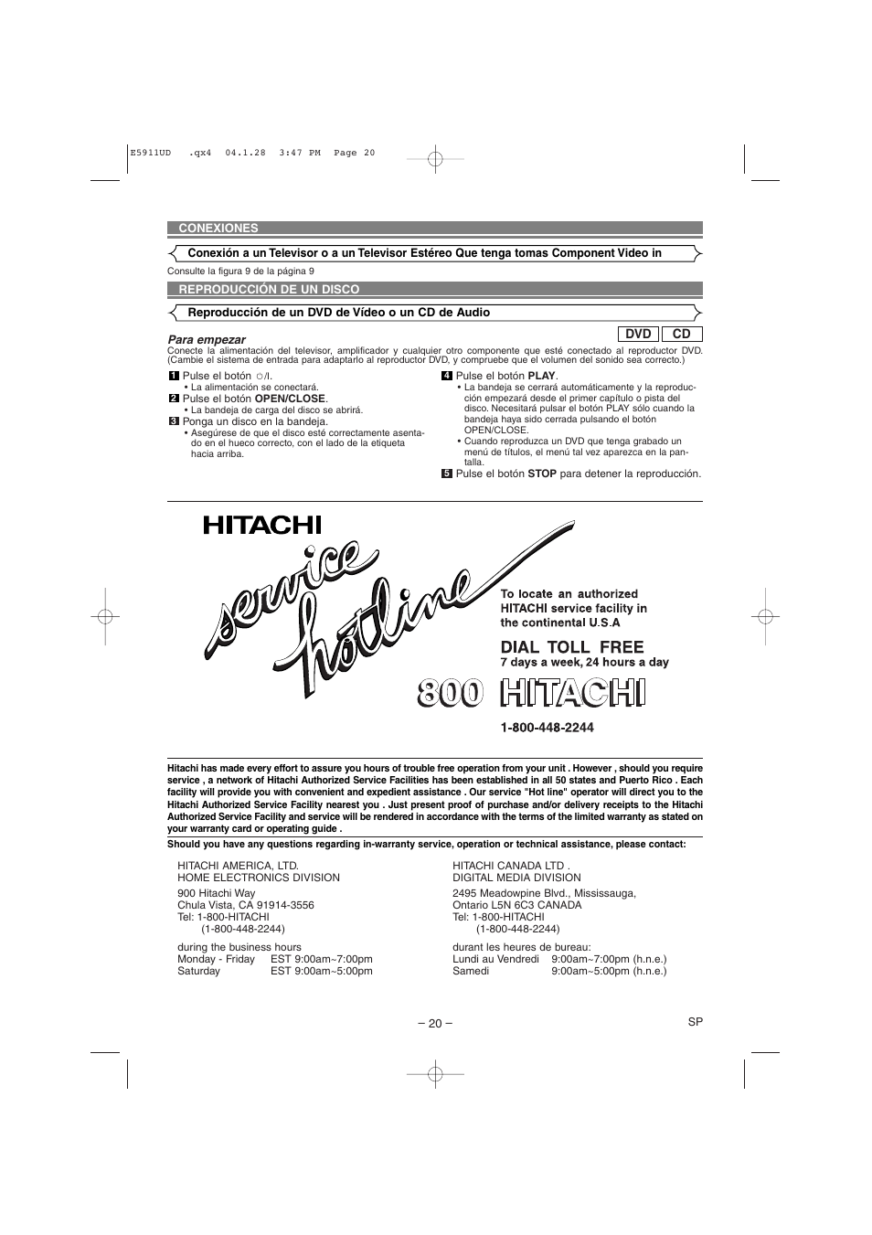 Hitachi DVP745U User Manual | Page 20 / 24