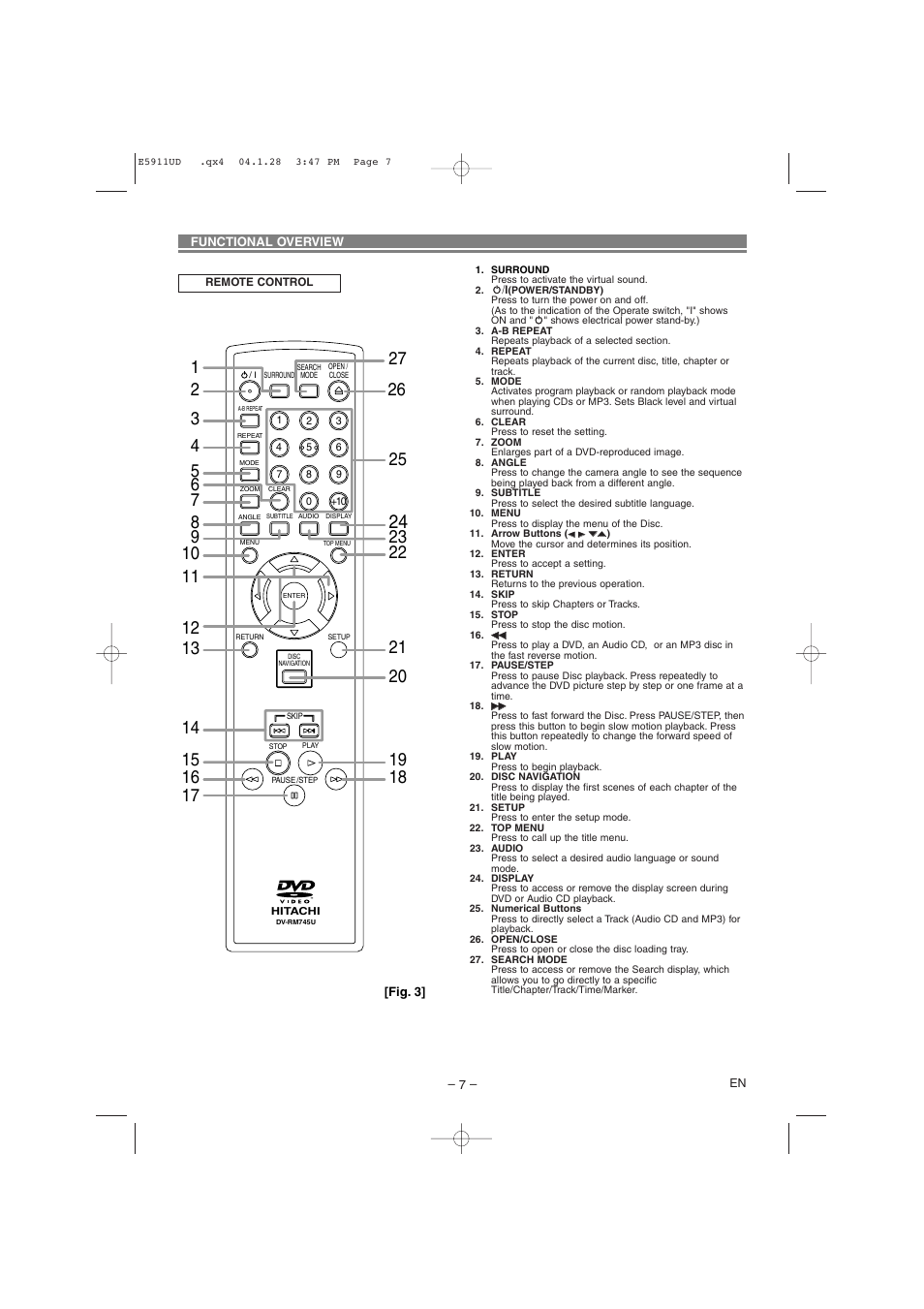 Hitachi DVP745U User Manual | Page 7 / 24