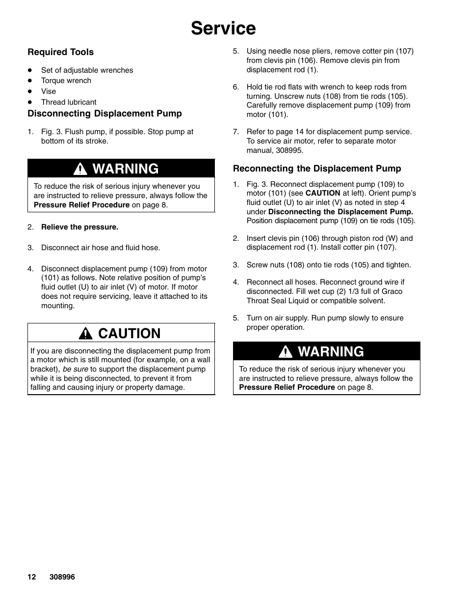 Service, Warning, Caution | Hitachi 308996J User Manual | Page 12 / 26