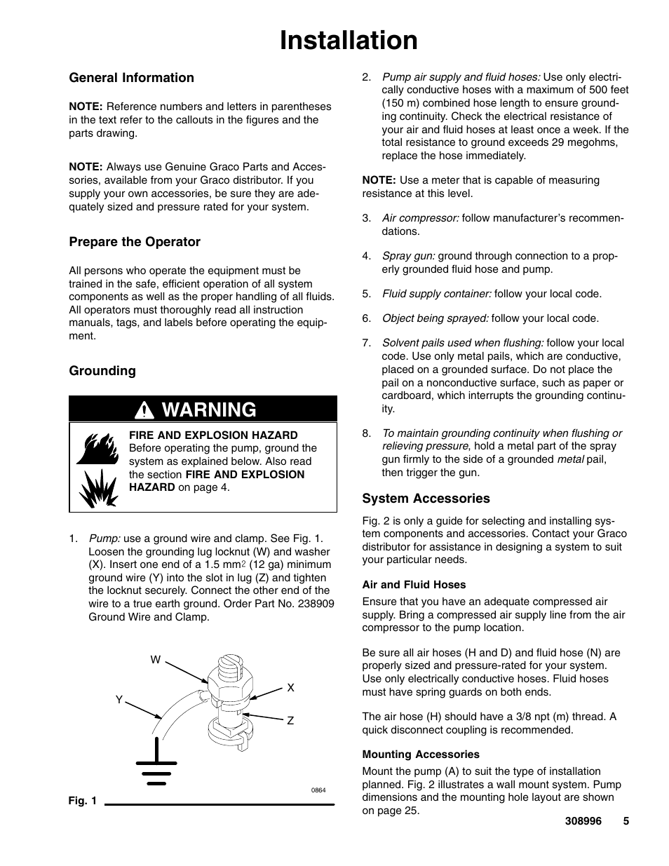 Installation, Warning | Hitachi 308996J User Manual | Page 5 / 26