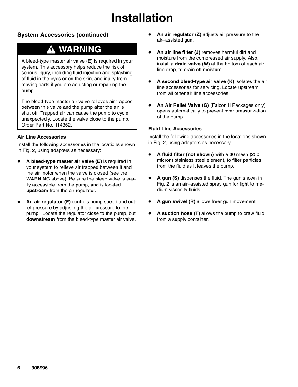Installation, Warning | Hitachi 308996J User Manual | Page 6 / 26