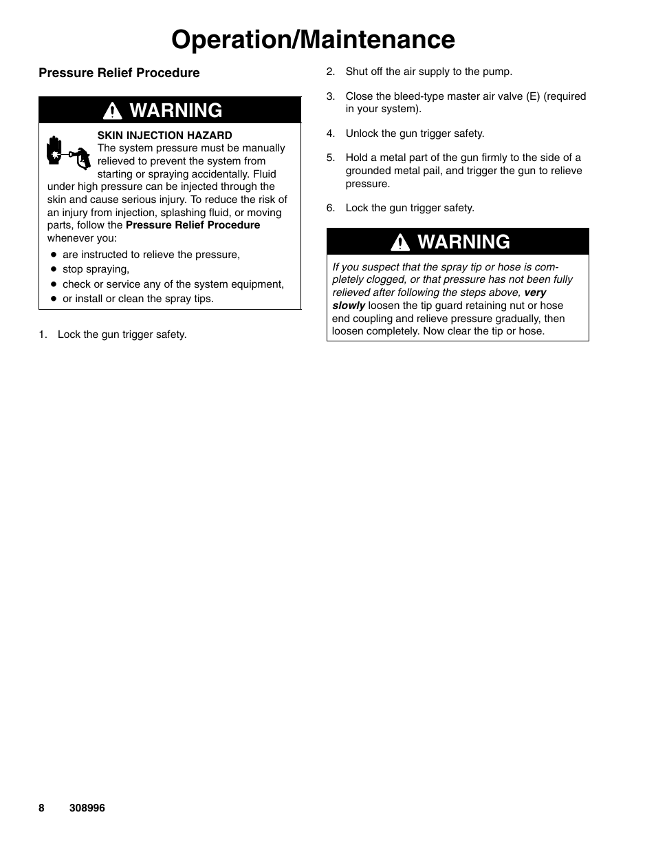 Operation/maintenance, Warning | Hitachi 308996J User Manual | Page 8 / 26