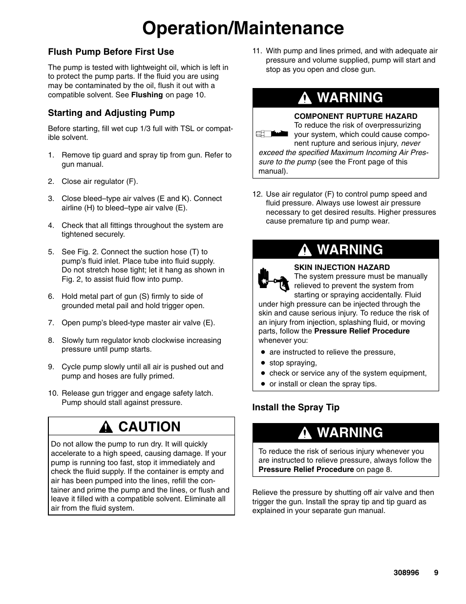 Operation/maintenance, Caution, Warning | Hitachi 308996J User Manual | Page 9 / 26