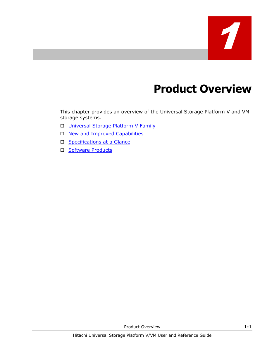 Product overview, Product overview -1 | Hitachi Universal Storage Platform VM User Manual | Page 15 / 102