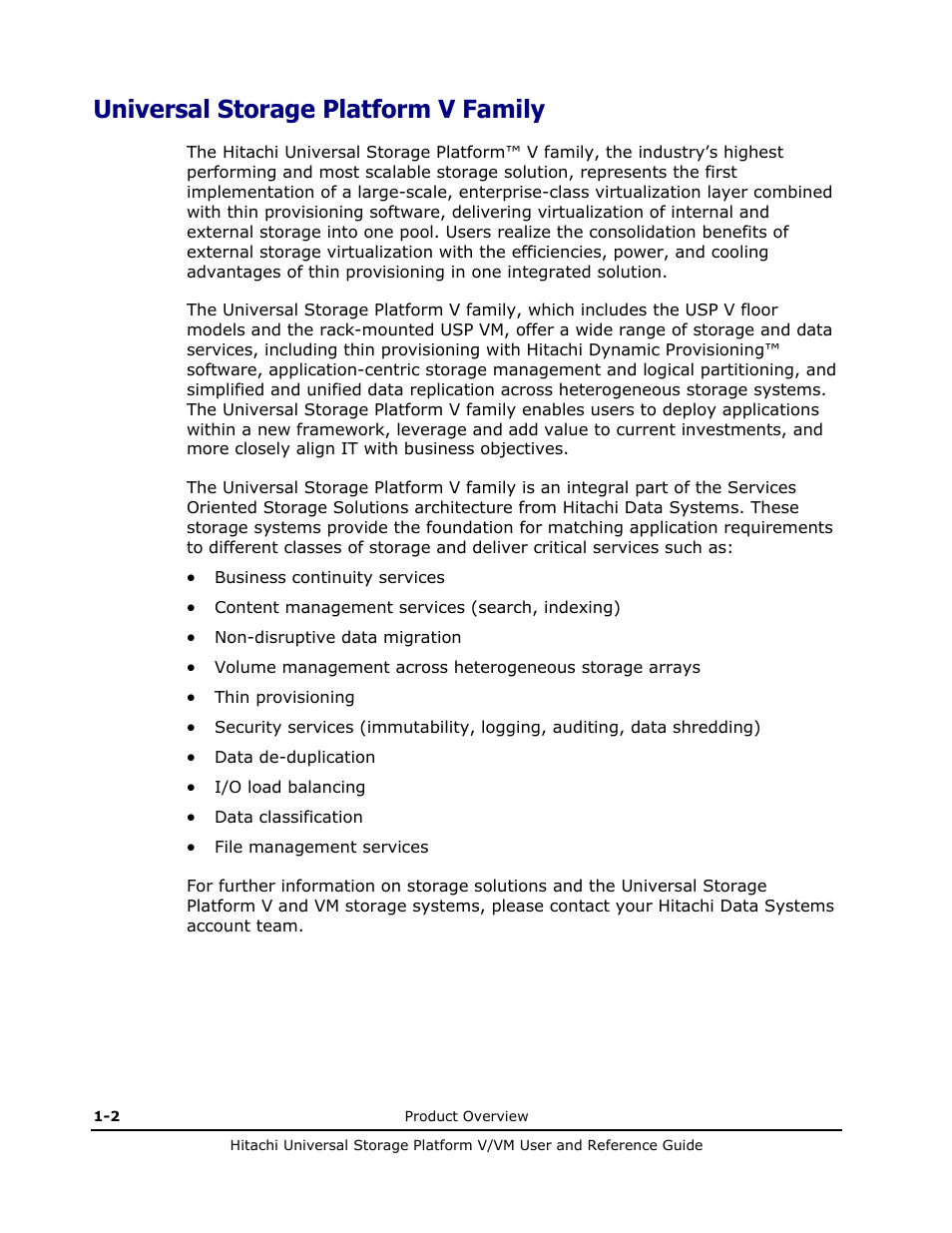 Universal storage platform v family, Universal storage platform v family -2 | Hitachi Universal Storage Platform VM User Manual | Page 16 / 102